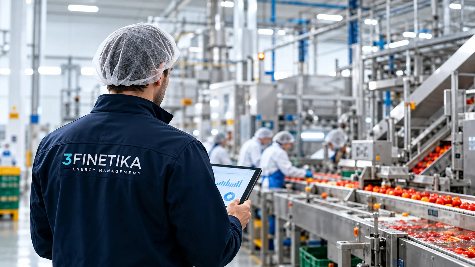 Técnico de 3Finetika supervisando el consumo energético en una planta alimentaria